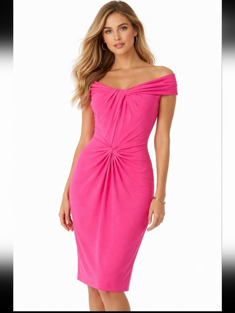 Michael Kors  Collection Hot Pink  Twist-Front Midi Dress
